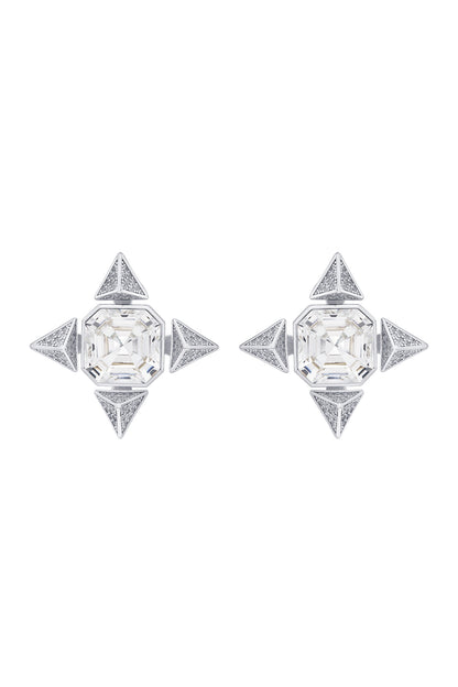Black Rhodium Finish Crystal & White CZ Star Stud Earrings