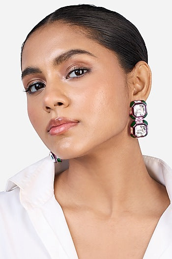 Hyper Pink Colored Plated Crystal Dangler Earrings