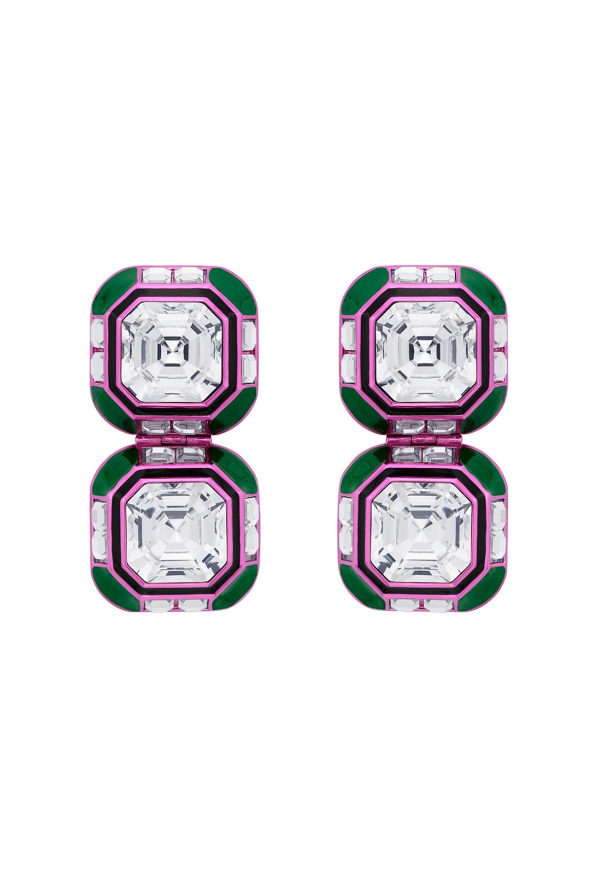 Hyper Pink Colored Plated Crystal Dangler Earrings