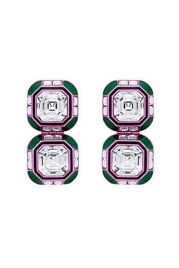 Hyper Pink Colored Plated Crystal Dangler Earrings