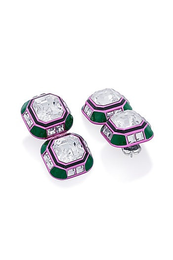 Hyper Pink Colored Plated Crystal Dangler Earrings