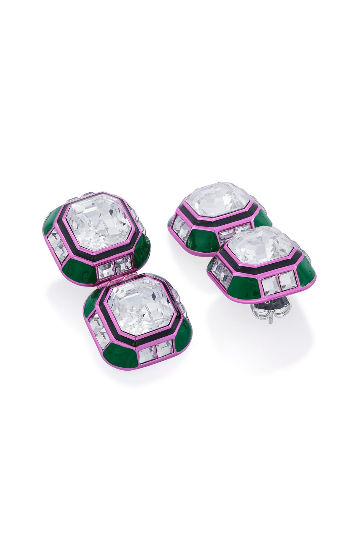 Hyper Pink Colored Plated Crystal Dangler Earrings