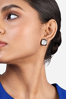 Black Rhodium Finish Green Crystal Stud Earrings