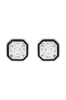 Black Rhodium Finish Green Crystal Stud Earrings