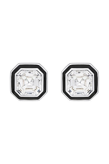 Black Rhodium Finish Green Crystal Stud Earrings