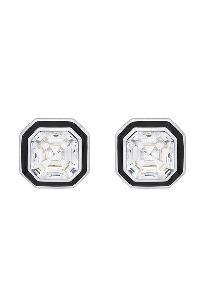 Black Rhodium Finish Green Crystal Stud Earrings