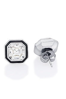 Black Rhodium Finish Green Crystal Stud Earrings