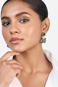 Gold Plated Green Crystal Dangler Earrings