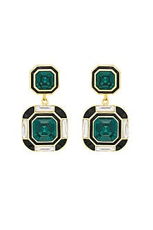 Gold Plated Green Crystal Dangler Earrings