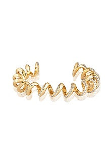 Gold Plated CZ Stone Disco Spiral Cuff Bracelet