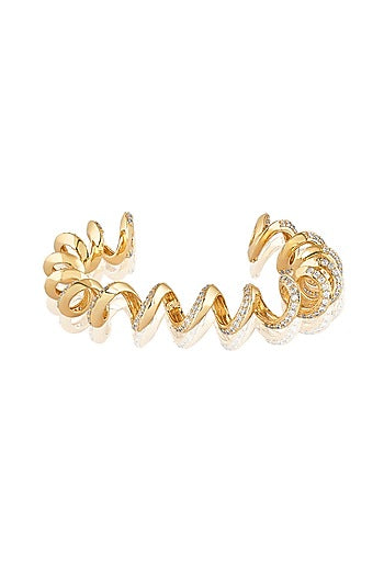 Gold Plated CZ Stone Disco Spiral Cuff Bracelet