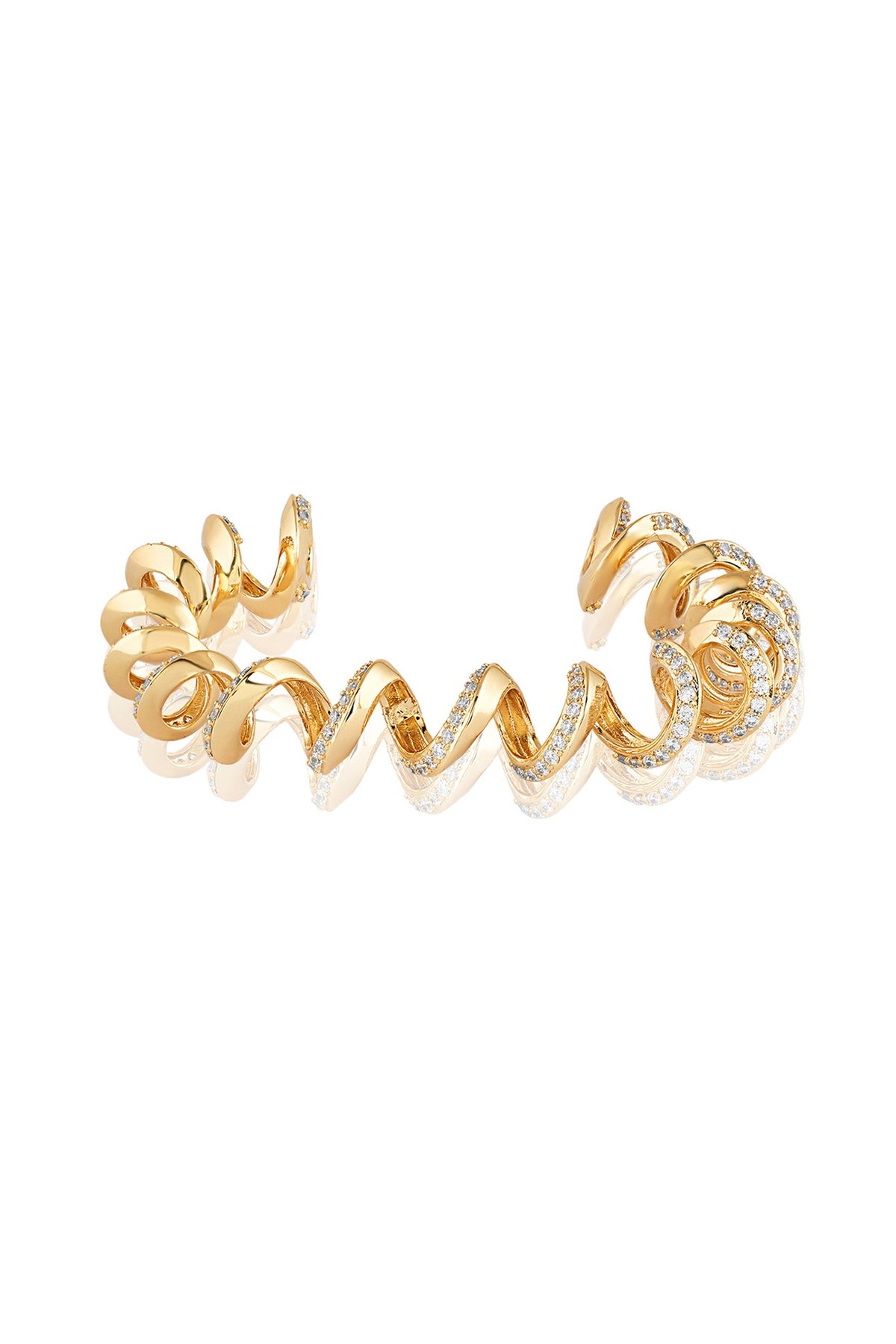 Gold Plated CZ Stone Disco Spiral Cuff Bracelet