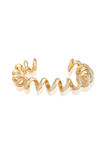 Gold Plated CZ Stone Disco Spiral Cuff Bracelet