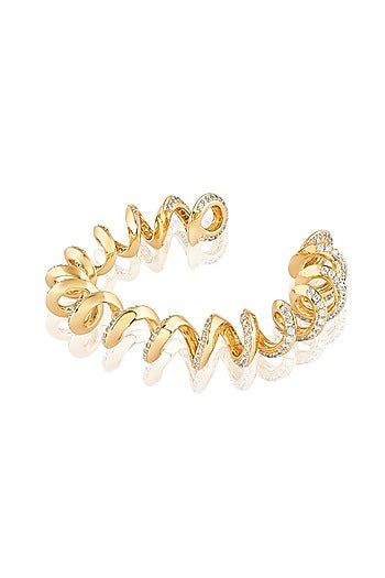 Gold Plated CZ Stone Disco Spiral Cuff Bracelet