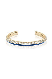 Gold Plated CZ Stone Navy Blue Enameled Disco Cuff Bracelet