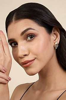 Gold Plated CZ Stone Enameled Eyelet Stud Earrings