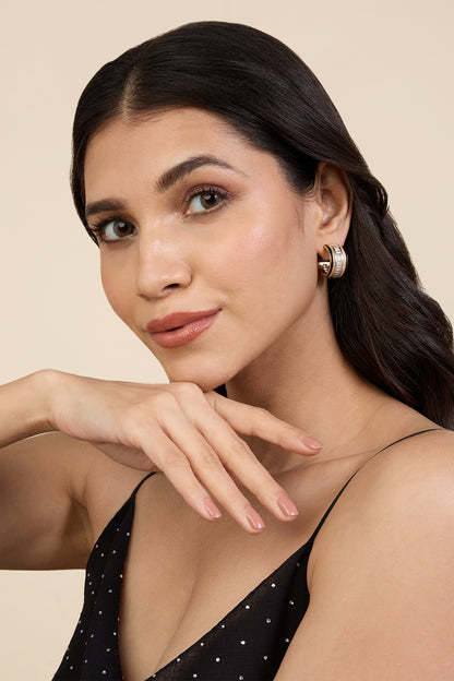 Gold Plated CZ Stone Black Enameled Hoop Earrings