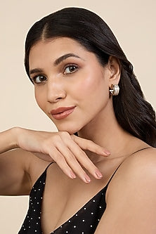 Gold Plated CZ Stone Black Enameled Hoop Earrings