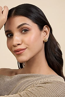 Gold Plated CZ Stone Enameled Bling Button Stud Earrings