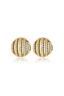 Gold Plated CZ Stone Enameled Bling Button Stud Earrings