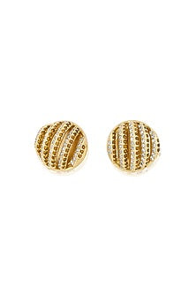 Gold Plated CZ Stone Enameled Bling Button Stud Earrings