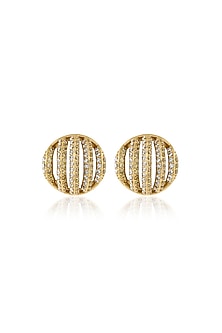 Gold Plated CZ Stone Enameled Bling Button Stud Earrings