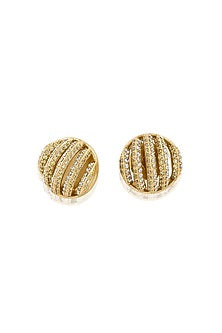 Gold Plated CZ Stone Enameled Bling Button Stud Earrings