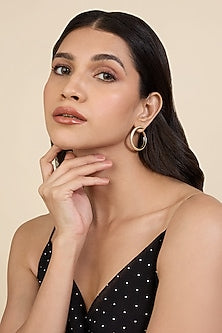 Gold Plated Black CZ Stone Enameled Hoop Earrings