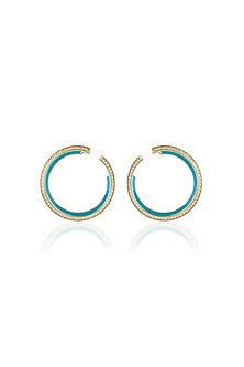 Gold Plated Turquoise Green CZ Stone Enameled Hoop Earrings