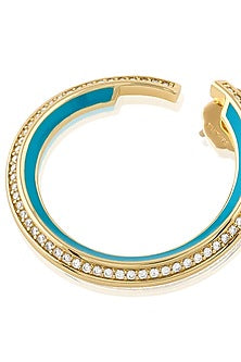 Gold Plated Turquoise Green CZ Stone Enameled Hoop Earrings