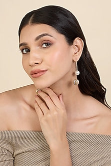Gold Plated CZ Stone & Pearl Disco Needle Thread Earrings