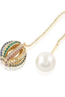 Gold Plated CZ Stone & Pearl Disco Needle Thread Earrings