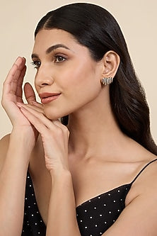 Gold Plated Black CZ Stone Enameled Heartbeat Stud Earrings