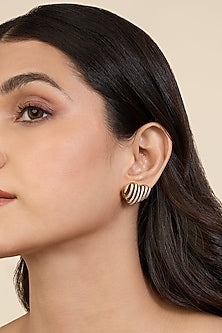 Gold Plated Black CZ Stone Enameled Heartbeat Stud Earrings