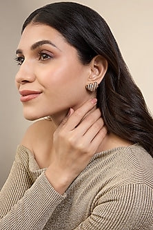 Gold Plated CZ Stone Red Enameled Heartbeat Stud Earrings