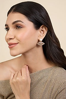 Gold Plated Red CZ Stone Enameled Lip Dangler Earrings