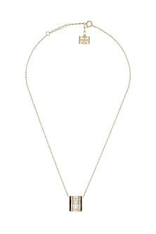Gold Plated CZ Stone Black Enameled Disco Pendant Necklace