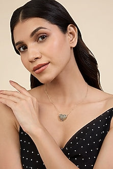 Gold Plated CZ Stone Black Enameled Heartbeat Pendant Necklace