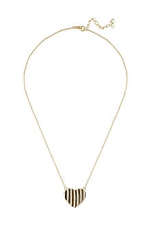 Gold Plated CZ Stone Black Enameled Heartbeat Pendant Necklace