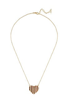 Gold Plated CZ Stone Red Enameled Heartbeat Pendant Necklace