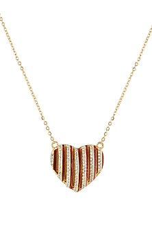 Gold Plated CZ Stone Red Enameled Heartbeat Pendant Necklace