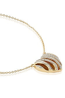 Gold Plated CZ Stone Red Enameled Heartbeat Pendant Necklace