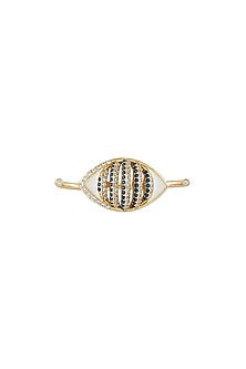 Gold Plated White CZ Stone Enameled Eyelet Two Finger Ring