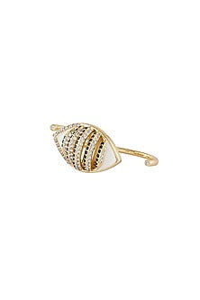 Gold Plated White CZ Stone Enameled Eyelet Two Finger Ring