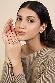 Gold Plated CZ Stone Red Enameled Party Pout Ring