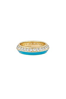 Gold Plated CZ & Turquoise Stone Disco Ring