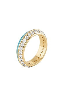 Gold Plated CZ & Turquoise Stone Disco Ring