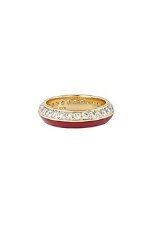 Gold Plated CZ Red Enameled Disco Ring