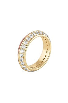 Gold Plated CZ Red Enameled Disco Ring