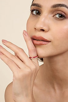 Gold Plated CZ Red Enameled Disco Ring